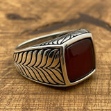 Sterling Silver 925 Handmade Red Agate Men's Ring