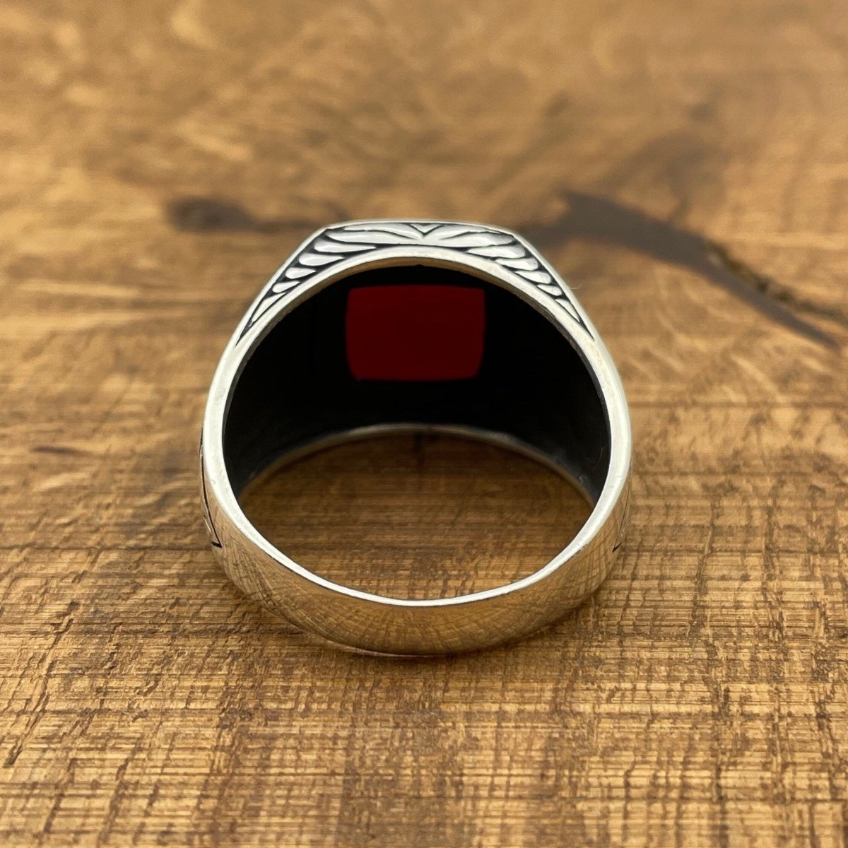 Sterling Silver 925 Handmade Red Agate Men's Ring - TryAladdin