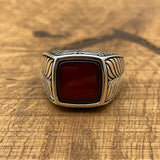 Sterling Silver 925 Handmade Red Agate Men's Ring