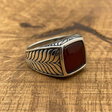 Sterling Silver 925 Handmade Red Agate Men's Ring