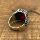 Sterling Silver 925 Handmade Red Zircon Men's Ring - TryAladdin