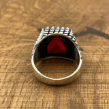 Sterling Silver 925 Handmade Red Zircon Men's Ring