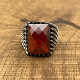 Sterling Silver 925 Handmade Red Zircon Men's Ring - TryAladdin