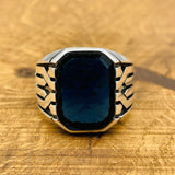 Sterling Silver 925 Handmade Sapphire Stone Men's Ring