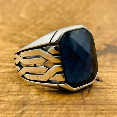 Sterling Silver 925 Handmade Sapphire Stone Men's Ring