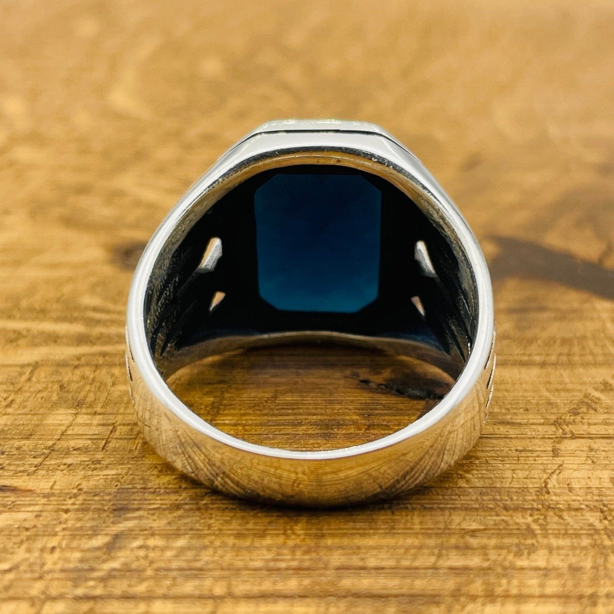 Sterling Silver 925 Handmade Sapphire Stone Men's Ring