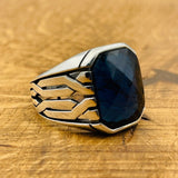 Sterling Silver 925 Handmade Sapphire Stone Men's Ring