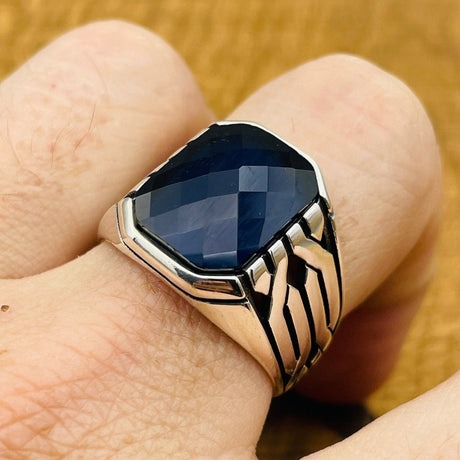 Sterling Silver 925 Handmade Sapphire Stone Men's Ring