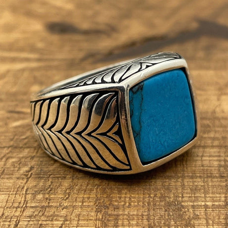 Sterling Silver 925 Handmade Turquoise Men's Ring