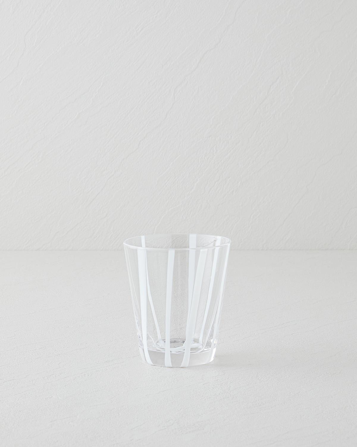 Artisan Striped Handcrafted White Glass Tumbler