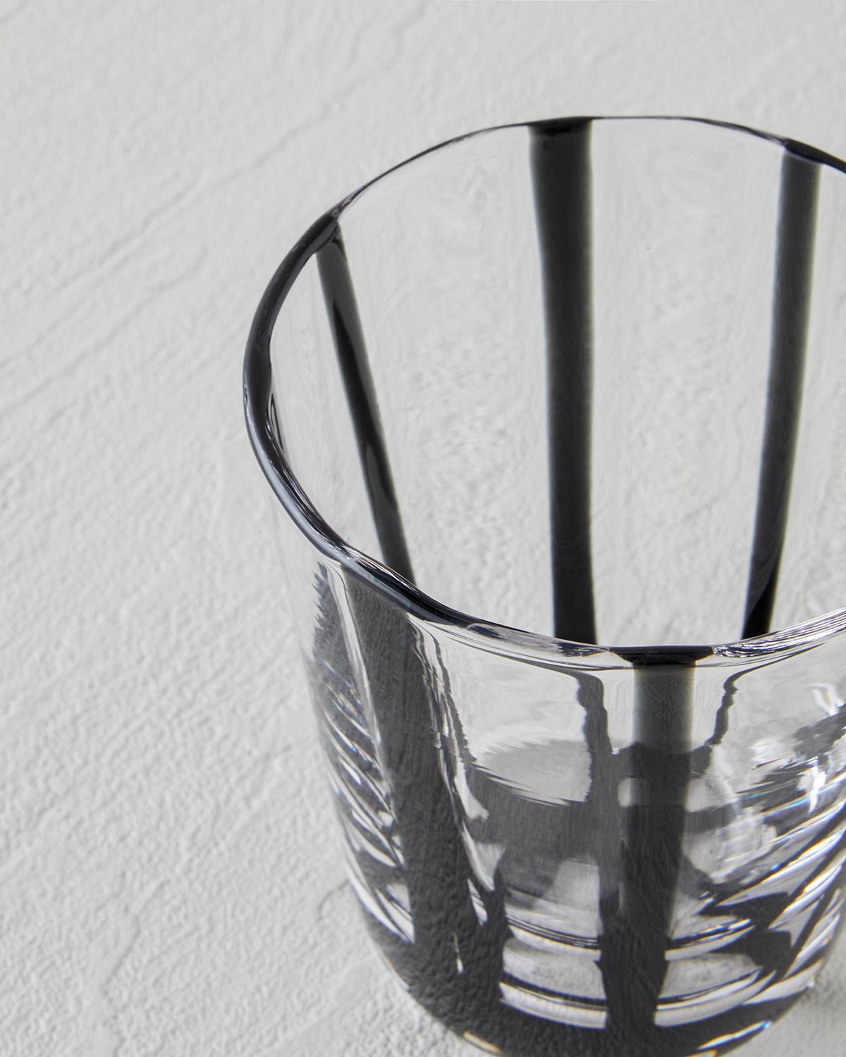Premium Handmade Striped Artisan Glass Tumbler Black