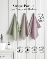 Asciugamano Viso in Cotone a Righe Morbido e Assorbente Premium Rosa Polvere