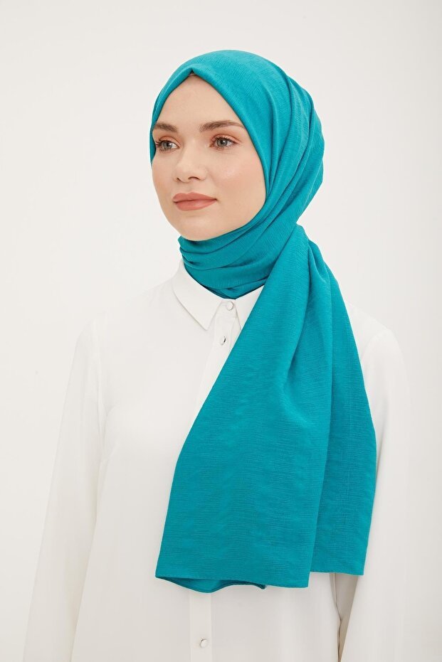 Striped Textured Jazz Shawl - Petroleum Color - TryAladdin