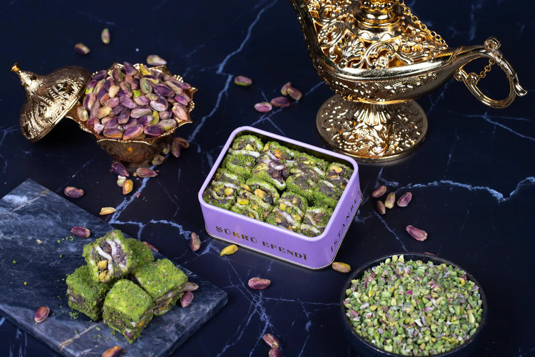 Sukru Efendi 1935 | Luxury Baklava Turkish Delight - Covered with Powdered Pistachio, Stuffed with Cocoa Cream and Pistachio