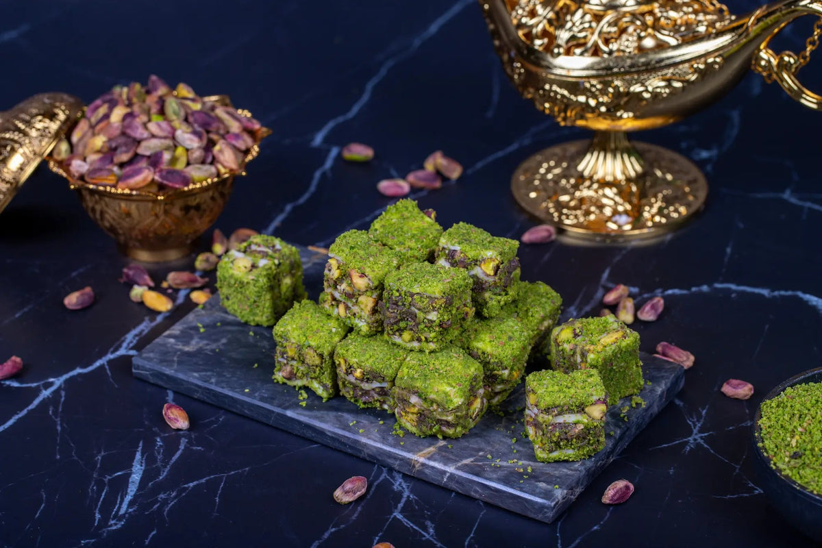 Sukru Efendi 1935 | Luxury Baklava Turkish Delight - Covered with Powdered Pistachio, Stuffed with Cocoa Cream and Pistachio