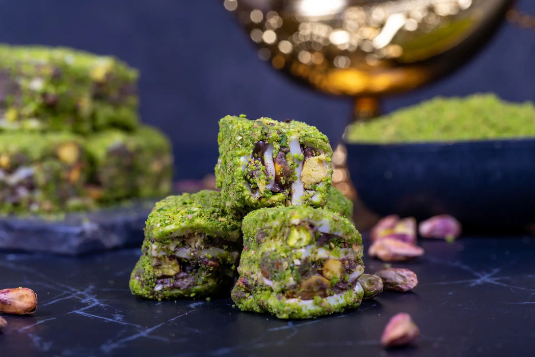 Sukru Efendi 1935 | Luxury Baklava Turkish Delight - Covered with Powdered Pistachio, Stuffed with Cocoa Cream and Pistachio