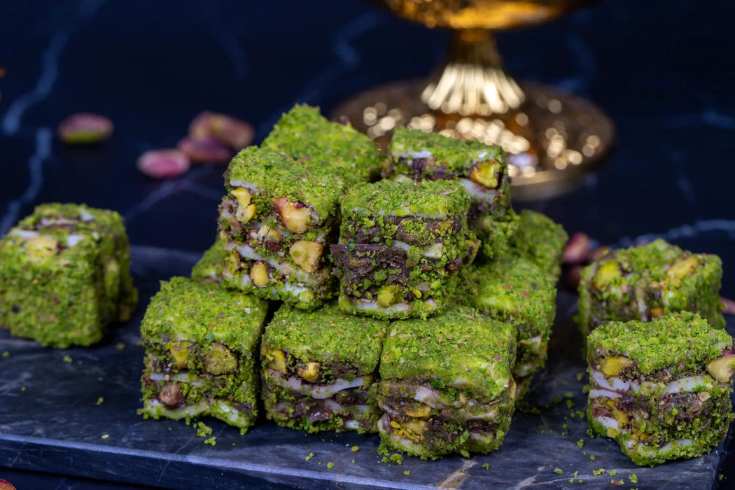 Sukru Efendi 1935 | Luxury Baklava Turkish Delight - Covered with Powdered Pistachio, Stuffed with Cocoa Cream and Pistachio