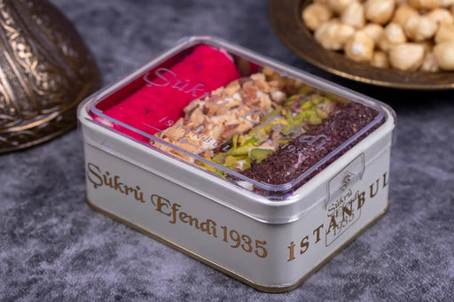 Sukru Efendi 1935 | Mix Turkish Delight Wraps with Pistachio and Hazelnut in Gift Metal Box