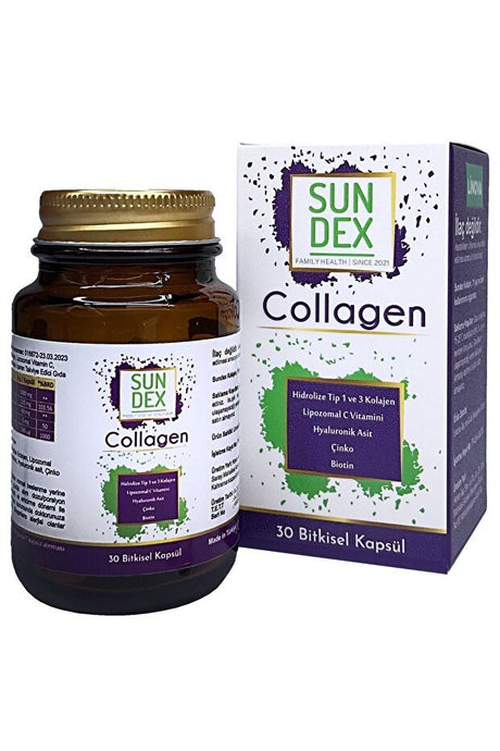 Sun Dex Hydrolyzed Type I - III Collagen with Liposomal C, Hyaluronic Acid - 30 Capsules - TryAladdin