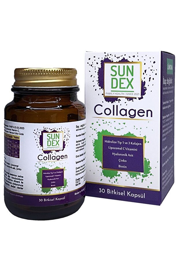 Sun Dex Hydrolyzed Type I - III Collagen with Liposomal C, Hyaluronic Acid - 30 Capsules - TryAladdin