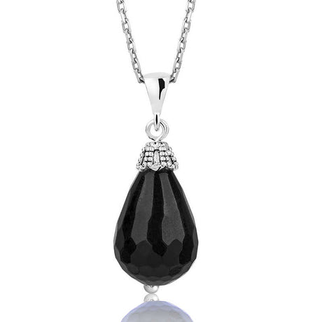 Necklace - Sterling Silver Faceted Black Onyx Teardrop Pendant