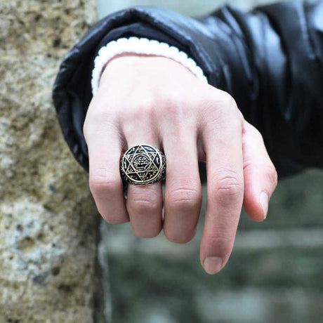 Premium Silver Prophet Solomon Seal Mens Ring