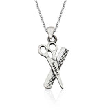 Barber Shop Necklace - Sterling Silver Scissors & Comb Pendant