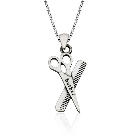 Barber Shop Necklace - Sterling Silver Scissors & Comb Pendant