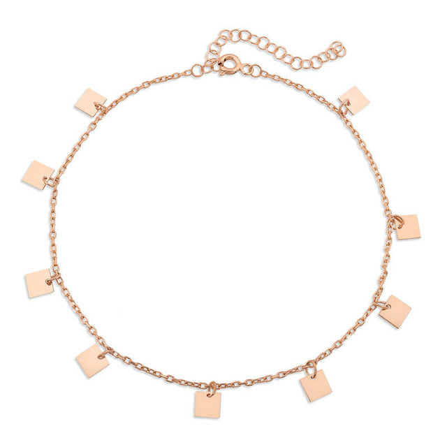 Rose Gold Plated Anklet - Dainty Square Charm Design