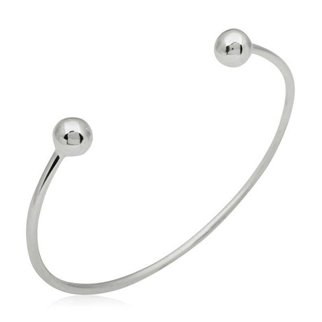 Silver Cuff Bracelet - Adjustable Minimalist Ball End Design