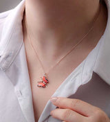 Necklace - Rose Gold Plated Sterling Silver Red Butterfly Charm