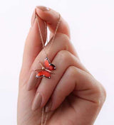 Necklace - Rose Gold Plated Sterling Silver Red Butterfly Charm