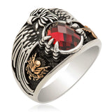 Sterling Silver Eagle Red Zircon Men's Ring