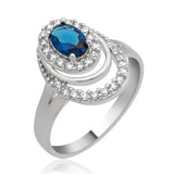 Sterling Silver - Blue Oval Halo & Swirl Statement Ring