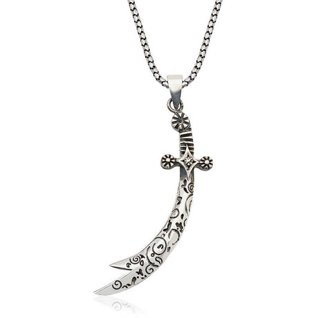 Sterling Silver - Ornate Zulfiqar Sword Pendant Necklace