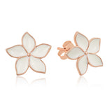 Stud Earrings - Rose Gold-Tone White Enamel Jasmine Flower