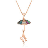 Necklace - Rose Gold Plated Multi-Stone Umbrella & Couple Pendant