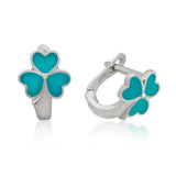 Boucles d'oreilles créoles pour enfants en argent sterling avec trèfle en turquoise