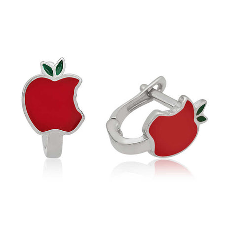 Sterling Silver Red Apple Enamel Children's Hoop Earrings - Playful Design