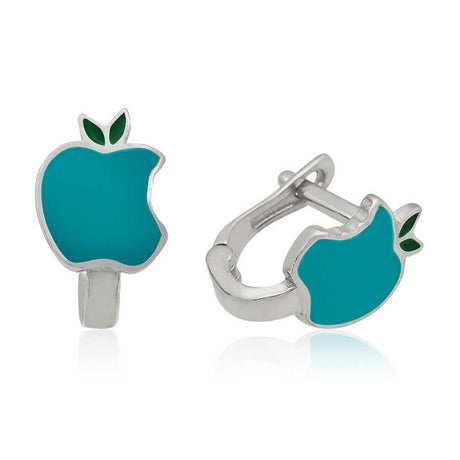 Kids' Earrings - Sterling Silver Turquoise Apple Enamel Design