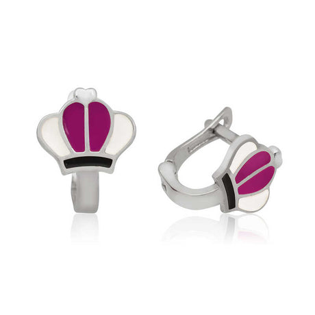 Sterling Silver Kids' Crown Earrings - Vibrant Enamel Design