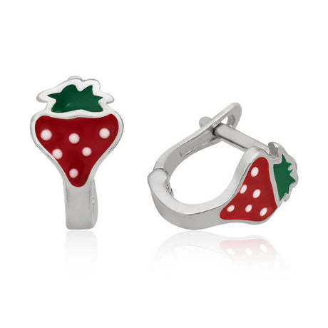 Sterling Silver Kids' Strawberry Enamel Hoop Earrings