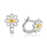 Children's Daisy Huggie Earrings - Sterling Silver & Enamel