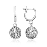 Dangle Earrings - Sterling Silver Cubic Zirconia Cage Orb
