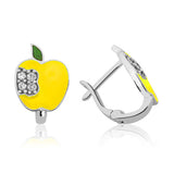 Kids' Sterling Silver Yellow Apple Enamel & CZ Leverback Earrings