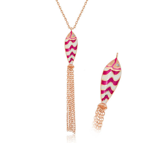 Rose Gold Plated Fish Tassel Necklace - Enamel & CZ Eye