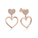 Dangle Earrings - Rose Gold Tone Pave & Open Heart Design