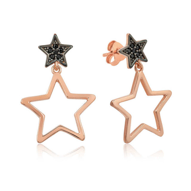Drop Earrings - Rose Gold Tone & Black Zirconia Star Dangle