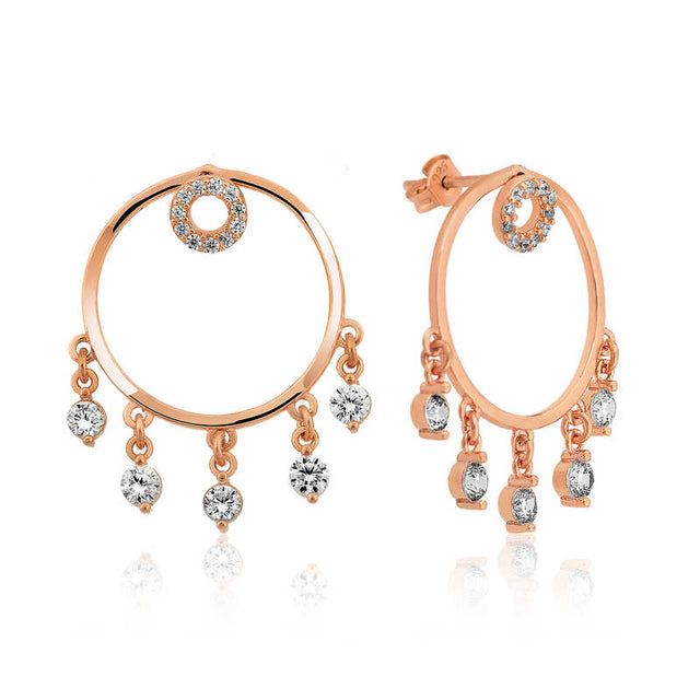 Rose Gold Plated Sterling Silver Zirconia Charm Hoop Earrings
