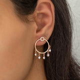Rose Gold Plated Sterling Silver Zirconia Charm Hoop Earrings